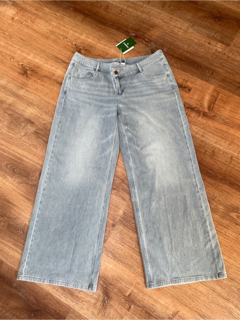 Halara NEW Low-Rise Wide Leg Jeans Size Large‎ Baggy Asymmetric Blue Crossover